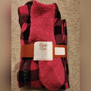 Sleep Chic Pink/Black Flannel Cozy Pants and Socks